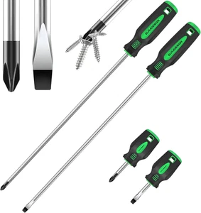 4-Piece 12" Long Screwdriver Set Slotted and Phillips, Long & Short Magnetic Scr - Picture 1 of 12
