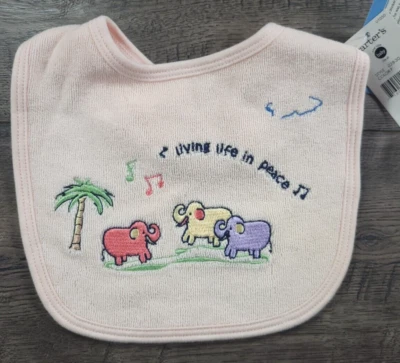 Bebê Menina Novo Vintage Carter's John Lennon Rosa Claro Elefante Babador - Imagem 1 de 2