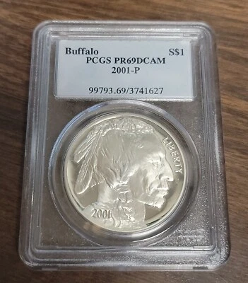 2001 P American Buffalo Commemorative Proof Silver Dollar - PCGS PR69 DCAM  - Image 1 of 4