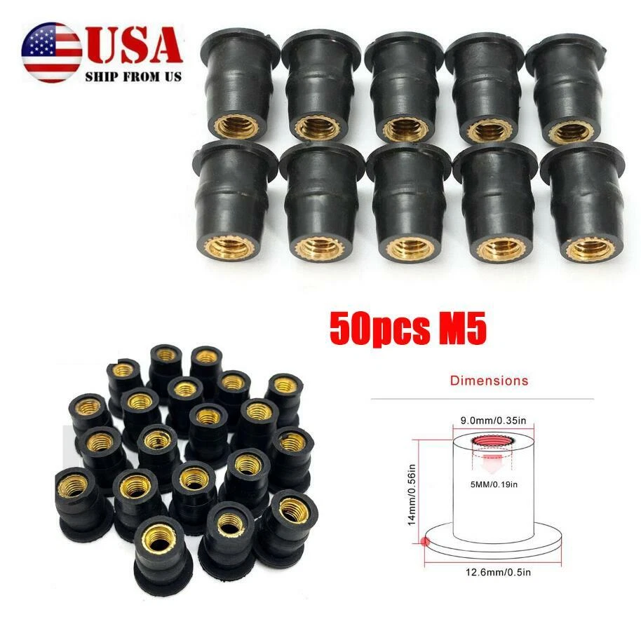 50PCS Motocycle Bike ATV M5 Rubber Brass Well Nut Windscreen Fairing Wellnuts  - Image 1 of 4