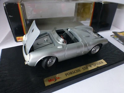 maisto porsche 550a spider 1955 silver 1:18 scale hood trunk & doors open - Image 1 of 4
