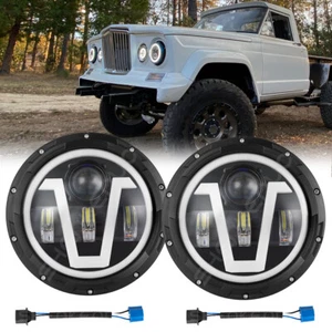Pair 7" Inch Round LED Headlights Halo Angle Eyes For Jeep J-200 J-210 1965 - Picture 1 of 21