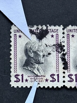 54521 US Stamp Sc832 $1 Center Shift Down Error Used NH EFO Nice Clean Pair - Image 1 of 3