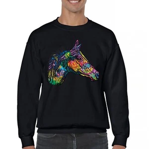Dean Russo Colorful Horse Sweatshirt Neon Mosaic Wild Mustang Animal Crewneck - Picture 1 of 50