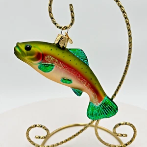 Old World Christmas Rainbow Trout Fishing Glass Ornament 12096 - Picture 1 of 5