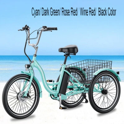 MOONCOOL Adult Electric Tricycle 350W 36V Electric Trike 24" 7 Speed & Basket