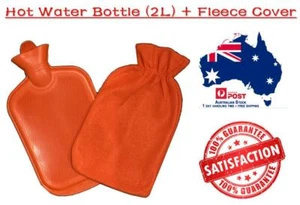2L RED GREEN BLUE HOT WATER BOTTLE + Fleece Cover Winter Natural Rubber Bag NEW - Picture 1 of 12