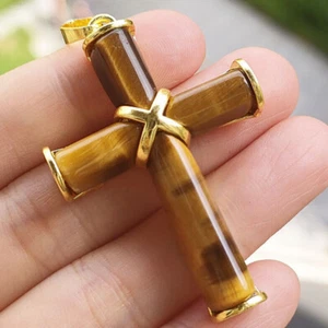 5Pcs Natural Tiger's Eye Gems Cross Pendant Chakra Reiki Healing Amulet Energy - Picture 1 of 3