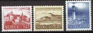 48 Norway 1977, NK 787-89, Buildings I MNH, SC #690-92, MI 739-41. - Picture 1 of 1