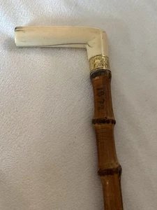 Vintage 19. Jh. antiker Gehstock mit Geweihgriff Bambus datiert 1872 Gold-F - Bild 1 von 10