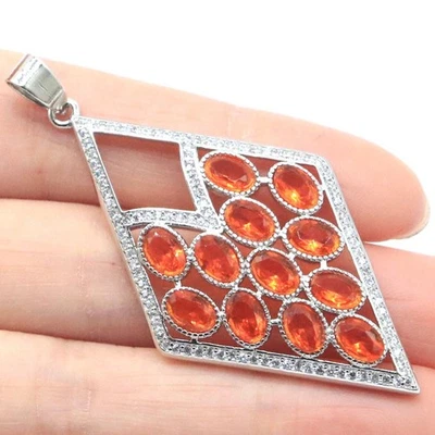 Новый поступления оранжевый Spessartine гранат белый CZ женщины помолвки серебряный кулон - Изображение 1 из 2
