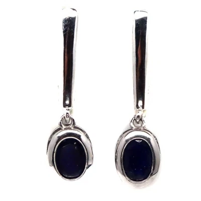 Plata de ley 925 5 x 7 mm. Pendientes de joyería de piedra de nacimiento de zafiro azul Foto 1 de 4