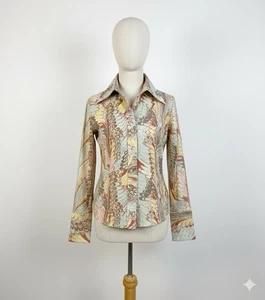 Vintage 70er 80er LADY ARROW Knopf Sekretär Bluse Gr. Small psychedelischer Marmor Print - Bild 1 von 3