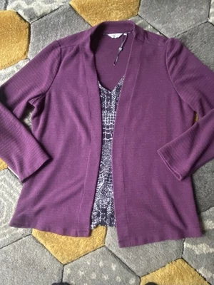 Country Casuals Women’s Cardigan Size L Purple Plum Knit Open Front Built In Top - Image 1 of 4