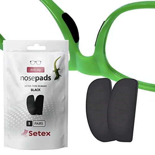 Setex Gecko Grip Ultra-Thin 0.6mm Anti Slip Eyeglass Nose Pads 5 Black Pair U...