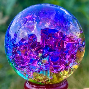 Sfera di quarzo arcobaleno titanio naturale 157G sfera di cristallo guarigione - Foto 1 di 18