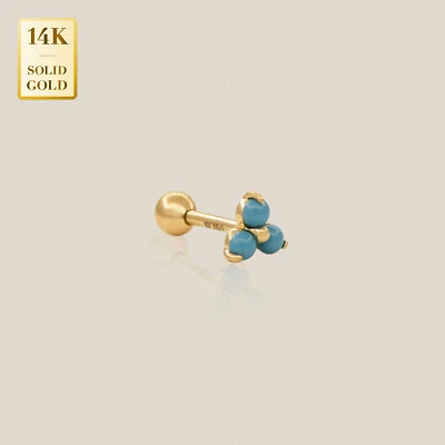 14K REAL Solid Gold Turquoise Stud Helix Tragus Cartilage Earring Piercing 18G - Image 1 of 4