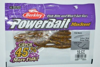 berkley powerbait maxscent flat worm 3.6" mango magic drop shot max scent NEW - Image 1 of 3