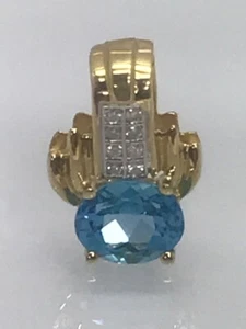 2.5 Carat Blue Topaz 8 Diamond Pendant Necklace Enhancer .08 CTW 14K (NJL024137) - Picture 1 of 6