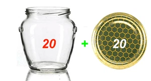 20 X VASI VASETTO ORCIO 314 VETRO CON CAPSULA ORO ALVEARE X MIELE. NUOVI - Picture 1 of 2