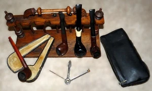 VINTAGE PIPE LOT - STAND, PIPES, CASE, LEATHER CASE - Picture 1 of 20