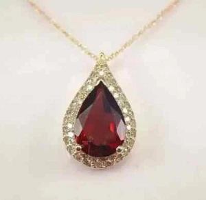 14K Yellow Gold Plated Pear Cut 2Ct Lab Created Red Ruby Women's Beauty Pendant - Picture 1 of 8