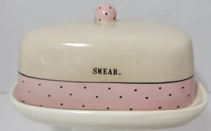Rae Dunn SMEAR Pink Polka Dot Butter Cheese Dish Artisan Collection Magenta Rare - Bild 1 von 8