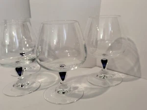 Courvoisier cognac / brandy Snifter Crystal Glasses Set of 4 Cobalt Blue Stem - Picture 1 of 5