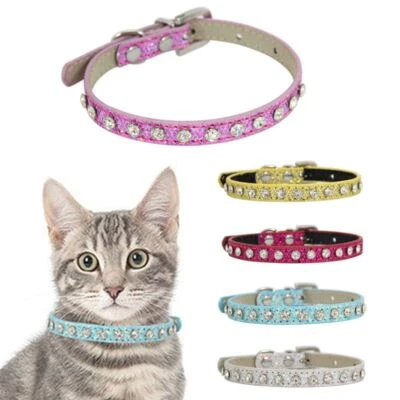 Coleira de couro para gatos com diamante brilhante strass cachorro de estimação coleiras fofas da moda - Imagem 1 de 4