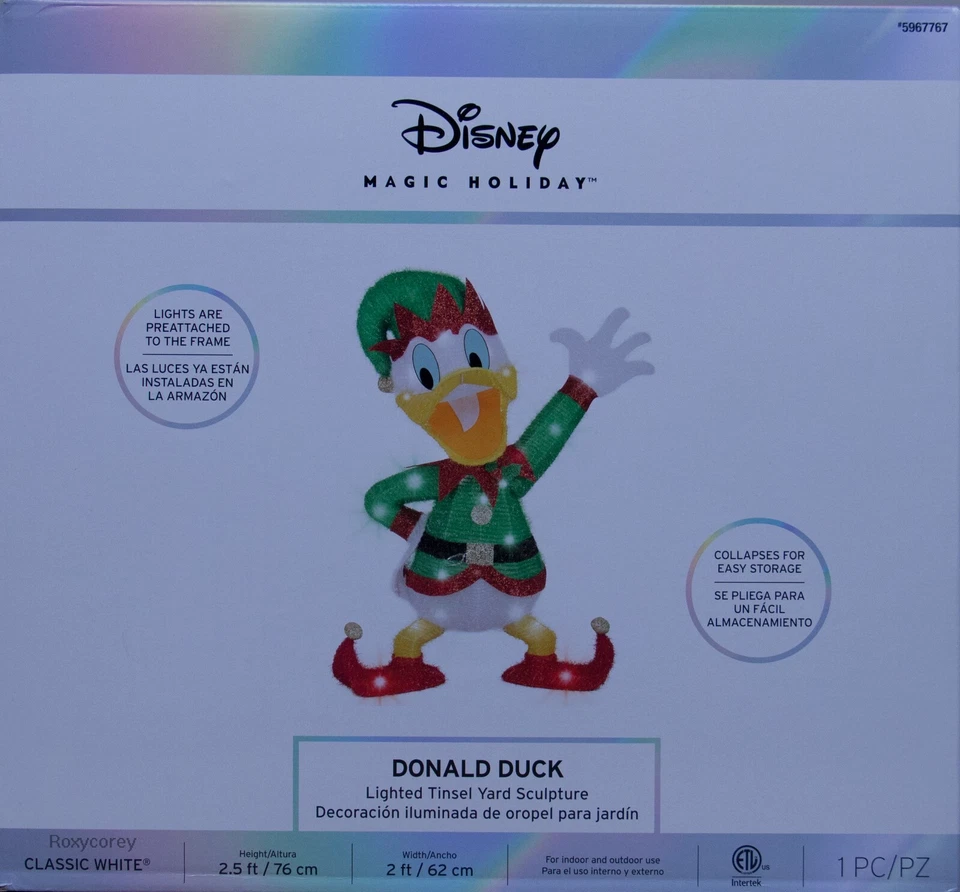 Disney Gemmy Christmas 2.5 ft LED Donald Duck Elf Tinsel Yard Sculpture