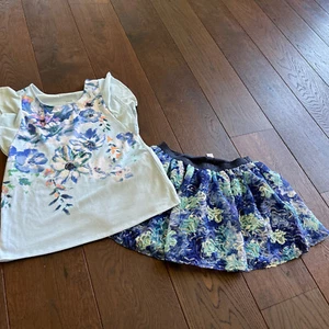 Justice Girls 12 Vguc Sequin Blue Skort 14 Floral Shirt Top Set Lot - Picture 1 of 9