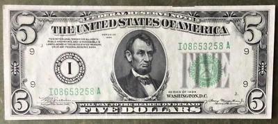 1934 $5 FRN []  MINNEAPOLIS [] Fr. 1956-Im dgs 🏆GEM EPQ 🏆 Ser# I 08663258 A - Image 1 of 3