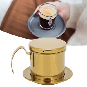 (Gloss Gold)Vietnamese Stainless Steel Coffee Filter Drip Pot Maker Pot Home AOS