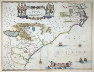 USA AMERIKA VIRGINIAE PARTIS AUSTRALIS ET FLORIDAE VIRGINIA FLORIDA BLAEU 1640 - Picture 1 of 12