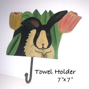 TOWEL HOOK / HOLDER: Kitchen/Bathroom. Bunny. Tulips. Spring. Ships fast!! - Picture 1 of 4
