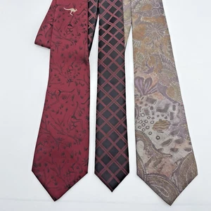 Pierre Cardin Alfani Australia Neckties Lot of 3 Burgundy Kangaroo Window Pane - Picture 1 of 18