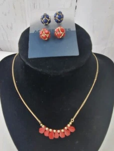 Beeline Red Gold Accent and Blue Gold Accent Necklace & Pierced Earrings Sets - Picture 1 of 5