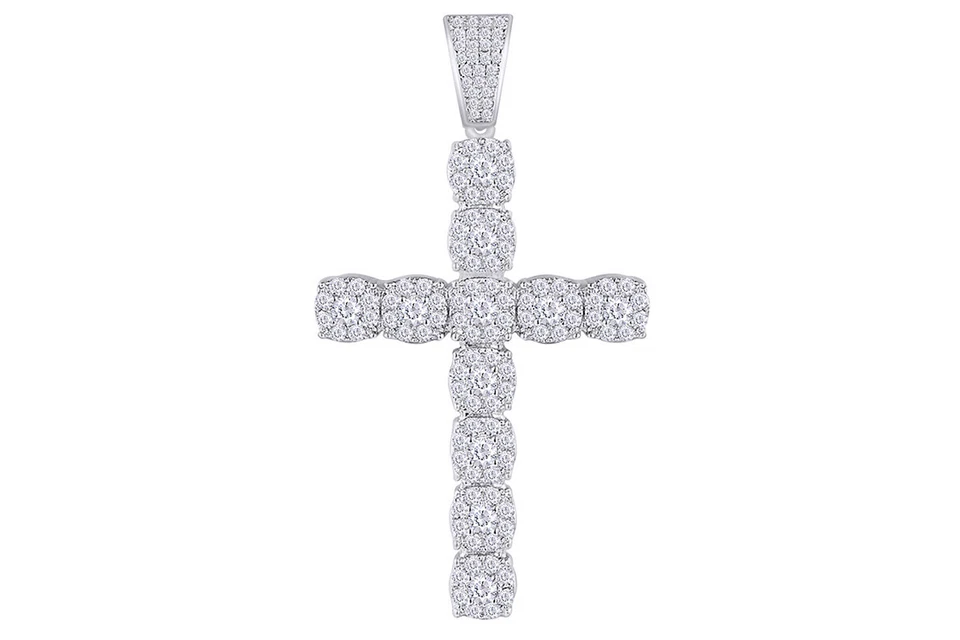 Colgante Cruz Diamante Natural Corte Redondo 1.25 Ct Chapado en Rodio - Plata de Ley Foto 1 de 1