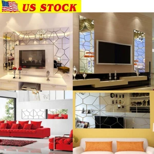 18*18cm 3D Acrylic Modern Mirror Decal Art Mural Wall Sticker Home Decor - Picture 1 of 11