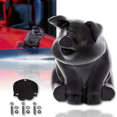 Capucha Cerdo Negro Cerdo Adorno Emblema Coche Semi Camión Plataforma Grande De Colección Hot Rat Rod Foto 1 de 4