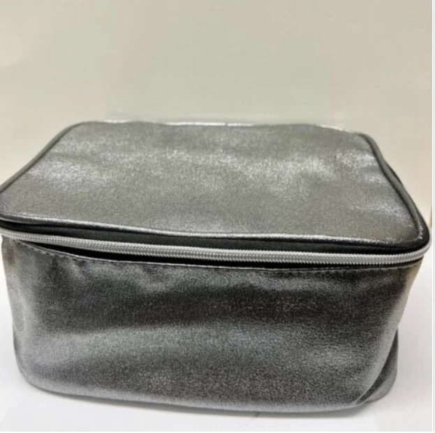 New Lancome Metallic Silver Softside Cosmetic Makeup Bag TRAIN CASE Free Ship - Image 1 of 1