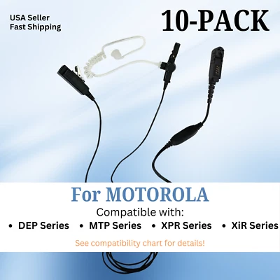 10x Acoustic Tube 2-Wire PTT Mic Earpiece for Motorola Radios XPR3300e, XPR3500 - Image 1 of 4