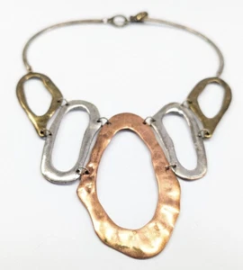 Marla Wynne Grobe Bronze Kupfer Silber Ton Statement Abstrakt Halskette - Bild 1 von 7