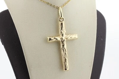 Colgante Italia Oro Amarillo 14K Estilo Rama de Tronco Crucifijo Religioso Cruz Dije Foto 1 de 4