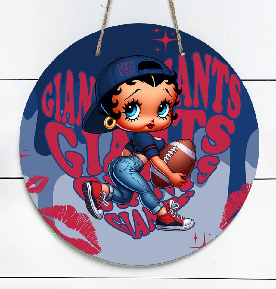 Letrero redondo de metal interior/exterior inspirado en Betty Boop New York Giants de 10" Foto 1 de 1