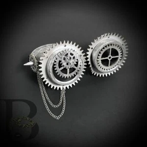 Steampunk Goggles Spectacles Eye Mask with Chain and Gear Details Silver Hallowe - Picture 1 of 2