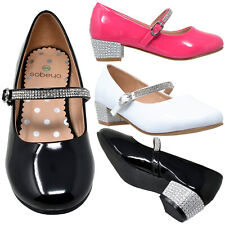 SOBEYO Kids Dress Shoes Rhinestone Ankle Strap Mary Jane Pumps Black