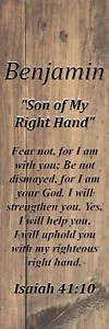Marcador Benjamin ""Son of My Right Hand"" nombre de recuerdo significado con verso y borla - Imagen 1 de 2