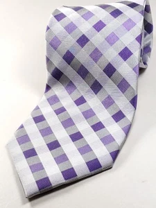GEOFFREY BEENE Silk Poly Blend Men's Tie Purple Silver White Plaid Necktie NEW - Picture 1 of 4