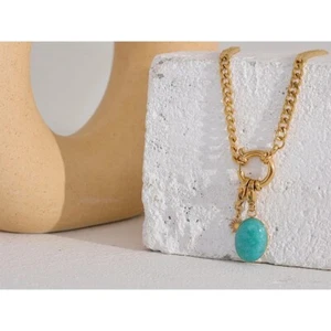 Sun Gemstone Pendant Charms 18K Yellow Gold Plated Chain Women Jewelry Necklace - Picture 1 of 14